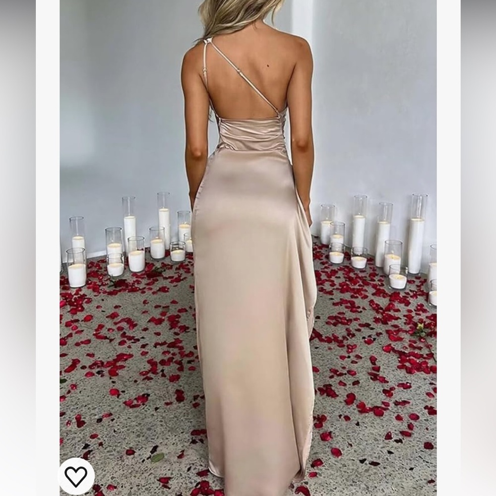 One-Shoulder Satin Maxi Dress in Brown - Picture 2 of 5